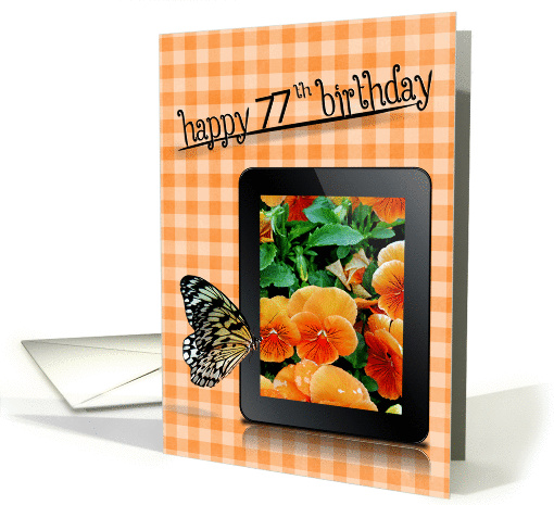 77th birthday, butterfly, pansy, flower card (857432)