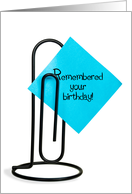 birthday note in large black paper clip card