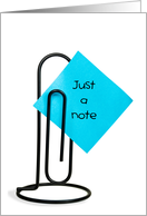 Just a Note square aqua note on a giant paper clip on white card