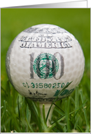 grandpa’s birthday, golf ball on tee with 100 dollar design card