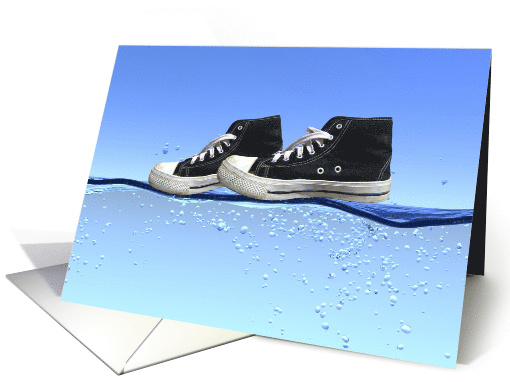 pair of black sneakers walking on water card (861912)