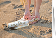 birthday message in a bottle in beach sand card