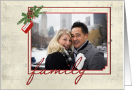 family Christmas photo card with snowflake and music background card