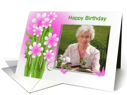 Pink Floral Bamboo Stalk and Butterflies on Birthday Photo... (866361)
