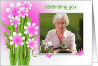 Grandma’s Birthday photo card pink flowers on bamboo stems card