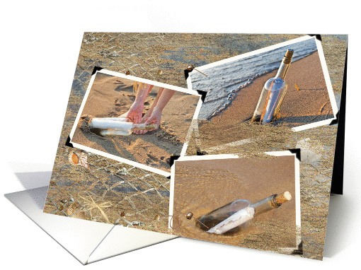 Hello, message in a bottle, Beach and Seashells card (869395)