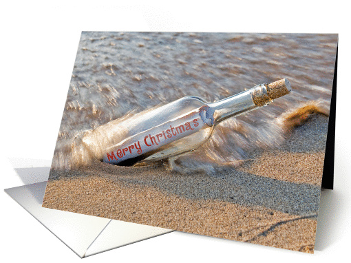 Merry Christmas message in a bottle on the beach card (869413)