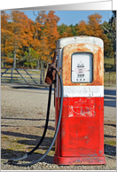 Rusty Retro Gasoline Pump with Autumn Trees for Birthday card