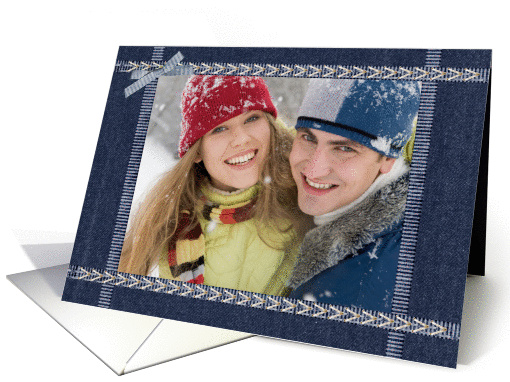 Birthday from us photo card-denim frame with ribbon-like trim card