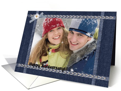 Anniversary photo card with denim frame and ribbon card (871528)
