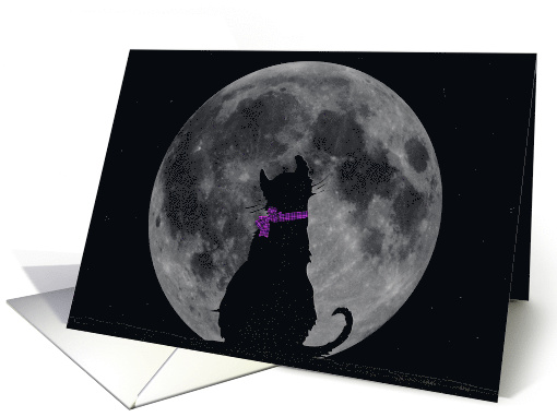 Miss You silhouette of a cat looking at a full moon card (872653)