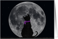 Miss You silhouette of a cat looking at a full moon card