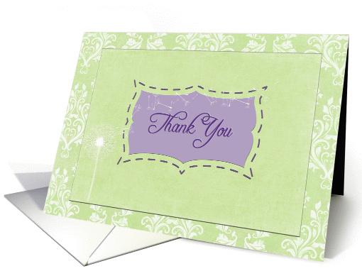 thank you, damask, dandelion, green, purple card (872702)