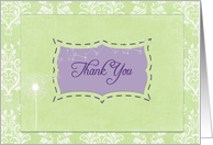 thank you for the gift, damask, dandelion, green, purple card