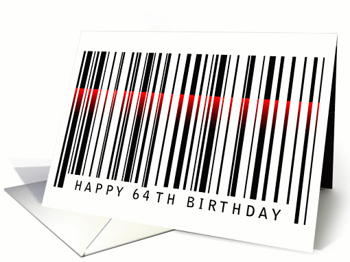 64th birthday, glowing red laser light on barcode card (873603)