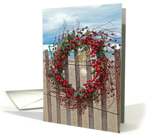 Christmas Berry Wreath with Starfish and Seashells on a... (874115)