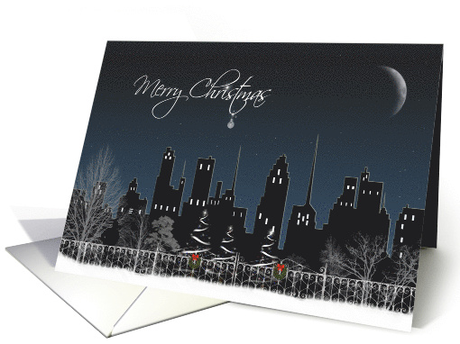 Christmas City In Winter with a Crescent Moon card (878051)