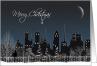 Christmas City In Winter with a Crescent Moon