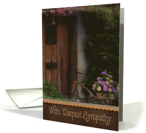 loss of sister sympathy vintage tricycle with carnations by door card
