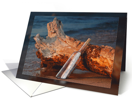 across the miles birthday message in a bottle on driftwood card