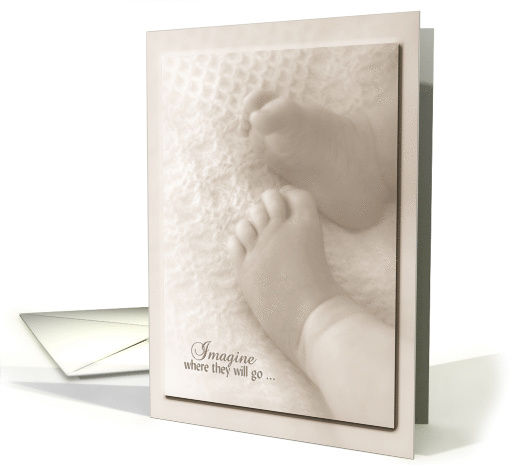 Birth of Grandchild with baby feet on blanket in soft sepia tone card