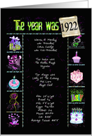 1922 birth year fun facts-party element collage on black with confetti card