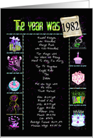 1982 birth year with trivia fun facts on black with party elements card