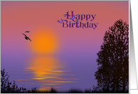 sunrise over water with bird silhouette for birthday card