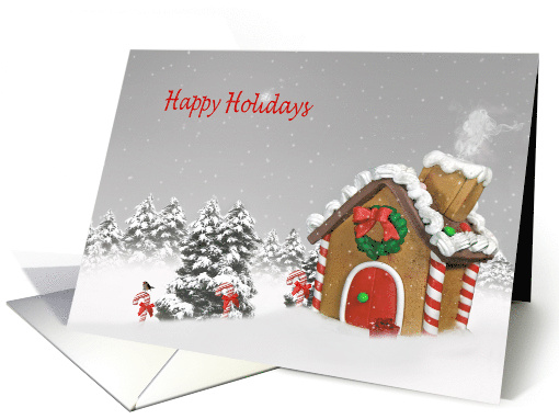 Christmas Gingerbread House With Candy Canes In Snowflakes card