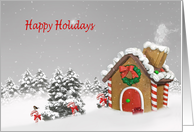 Christmas-gingerbread house with candy canes and snowflakes card