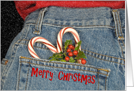 Christmas Heart Candy Cane In Blue Jean Pocket card