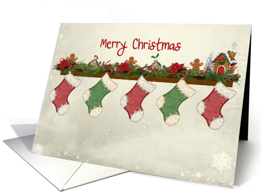 Christmas, stocking, poinsettia, gingerbread house card (887605)