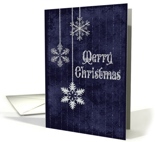 Merry Christmas silver glitter snowflakes on dark blue card (888177)