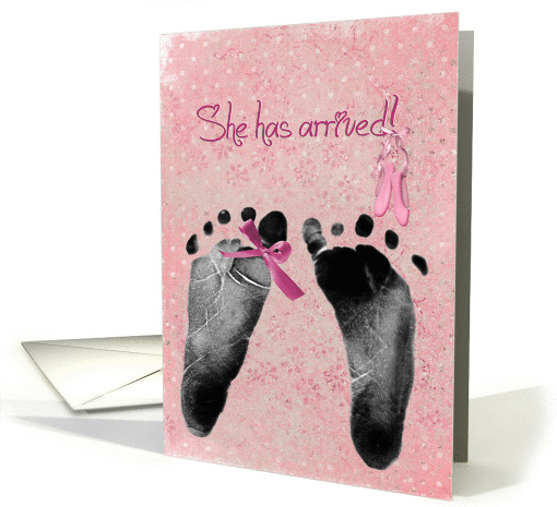 baby girl announcement-footprints with pink bow and... (888597)