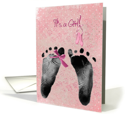 birth announcement, baby, girl, pink, footprint, infant card (888598)