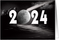 New Year 2024 Full Moon with Black Water Reflection card