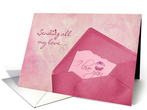 wedding anniversary lipstick kiss on pink note in envelope card