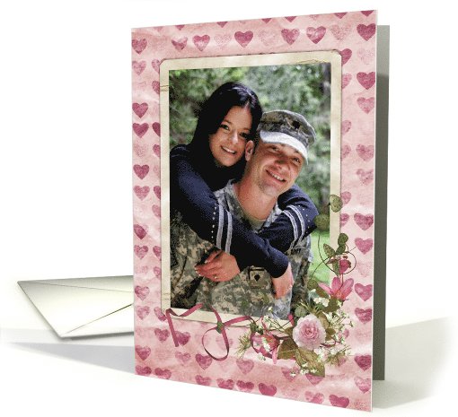 vintage heart photo card with rose bouquet card (891655)