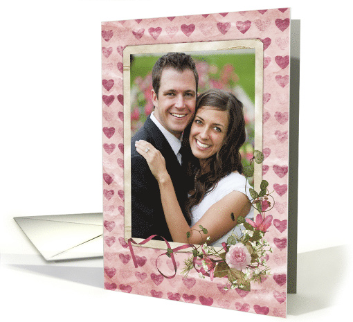 Anniversary photo card with heart frame and roses card (891664)