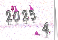 New Year 2025 Party Humor with Hats and Confetti on White card