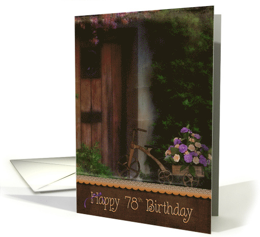 Retro Tricycle with Carnation Bouquet In a Cart for 78th Birthday card