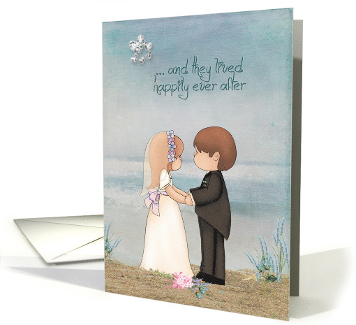 Wedding Congratulations bride and groom saying vows on the beach card