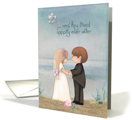 Friend's Wedding cute bride and groom on the beach card (893676)