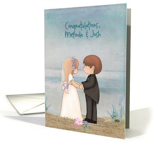 Congratulations for Newlyweds, cute couple on the beach card (893678)