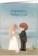 Congratulations for Newlyweds, cute couple on the beach card