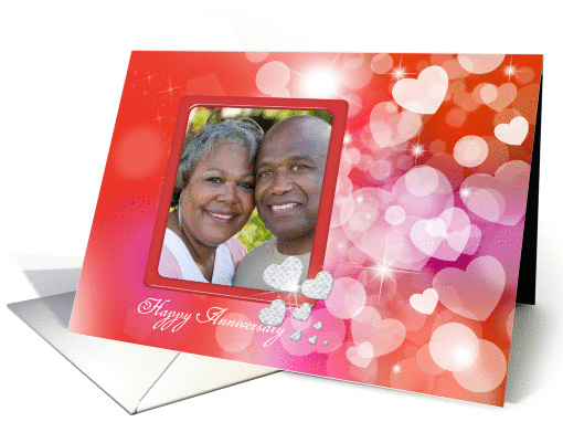 Anniversary photo card with hearts and sparkles card (893763)
