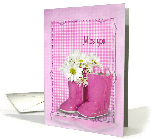 Miss You, gingham, boot, daisy, bouquet card (894406)