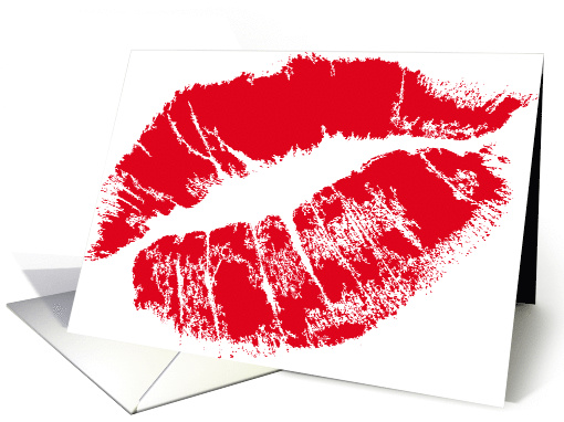 Miss You, big red lipstick kiss on white card (897561)