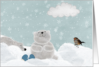 Miss You, Polar Bears In Snowflakes With Bird card