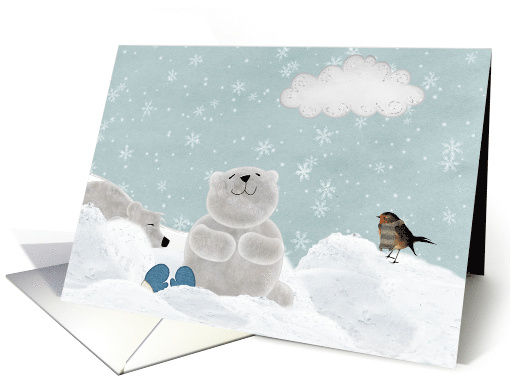 Birthday From Group, Polar Bears and Bird In Snowflakes card (897951)